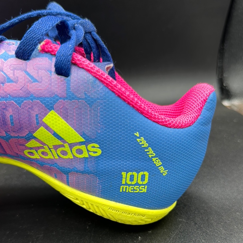 pink purple blue green Adidas x Messi indoor soccer cleats size 1 - Picture 4 of 7